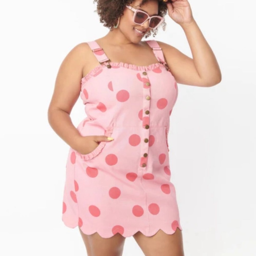 Unique Vintage polkadot overall mini dress | 2XL